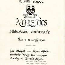 1981 Athletics Certificate Astrid Sims